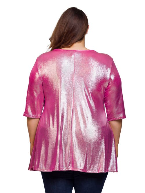 24seven Comfort Apparel Metallic Scoop Neck Flared Tunic Top In Pink