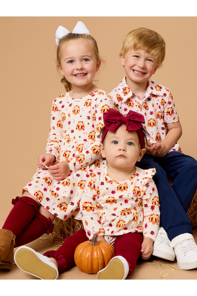 Long Sleeve Flutter Bubble Romper, Alternate, color, Gobble Gobble