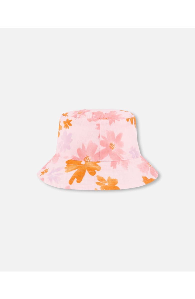 Deux par Deux Little Girl's Printed Muslin Bucket Hat Pink And Coral Flowers, Alternate, color,