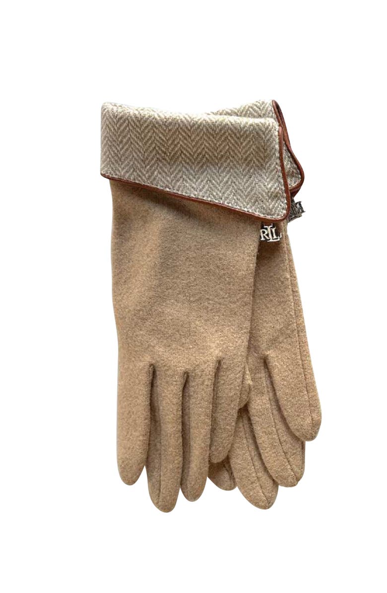 Lauren Ralph Lauren Pattern Cuff Glove With Logo Charm, Alternate, color, Classic Camel