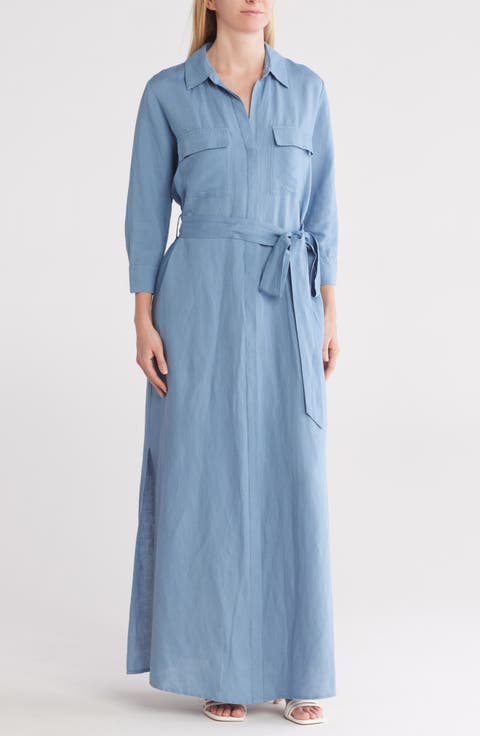 Cameron Belted Linen Blend Maxi Shirtdress