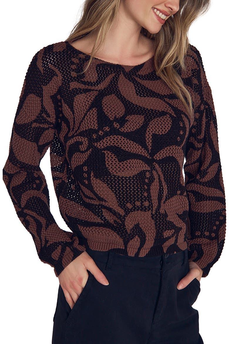 Leaf Print Cotton Sweater, Main, color, SIENNA FLORAL PRINT