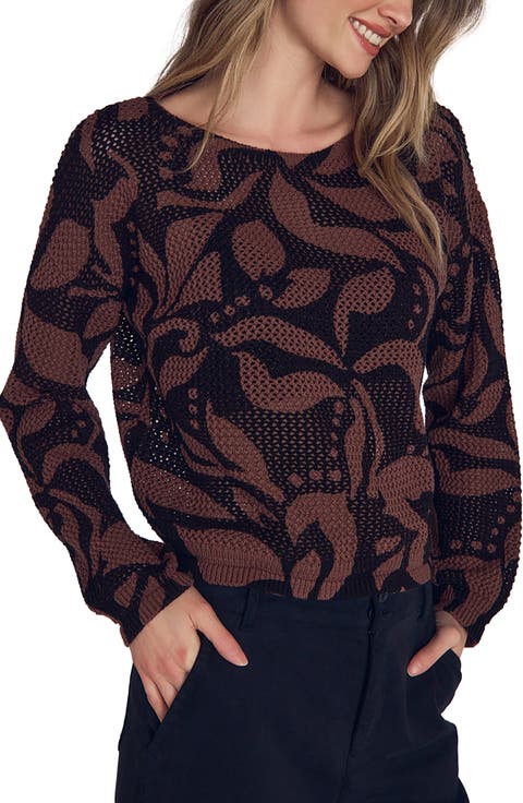 Leaf Print Cotton Sweater