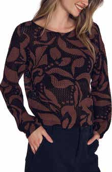 Leaf Print Cotton Sweater