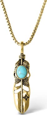 Jessica Simpson Women's Feather Necklace with Turquoise Stone in Gold