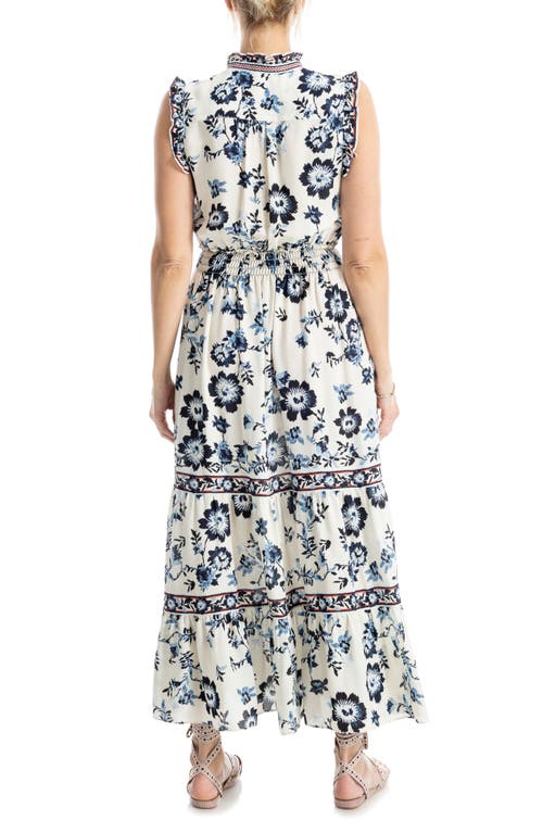 Max Studio Floral Maxi Dress In Cream/blues Poppies Ikat