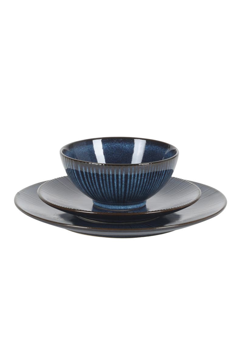 Midnight Luna Plates and Bowls Sets, Stoneware Dinnerware Sets, Reactive Glaze Dish Set - Blue, Alternate, color, Cobalt
