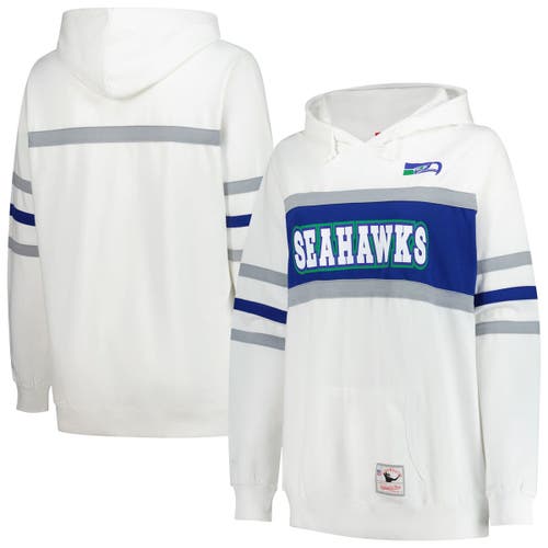 Mitchell & Ness White Seattle Seahawks Plus Size Head Coach Throwback Pullover Hoodie