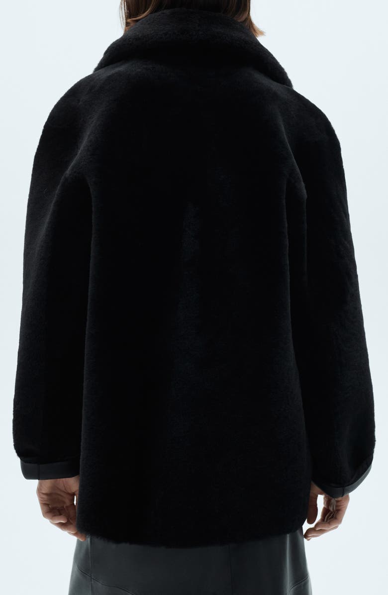 MANGO Faux Fur Collar Double Breasted Leather Jacket, Alternate, color, 