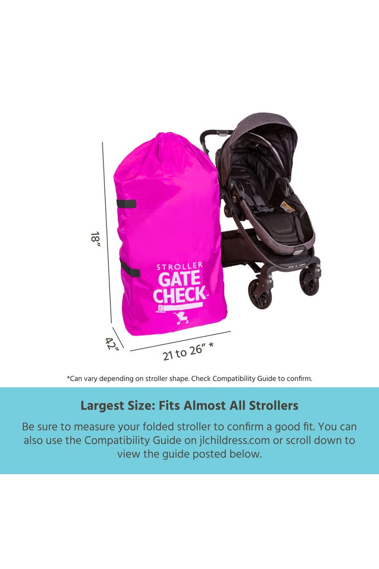 J.L. Childress Gate Check Bag for Single & Double Strollers, Neon Blue, Height 46", Alternate, color, Neon Pink