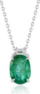 SOUZANA by Suzy Levian 14K Gold 2.69cttw Oval-Cut Emerald & 0.12cttw Trapezoid-Cut White Diamond Pendant Necklace