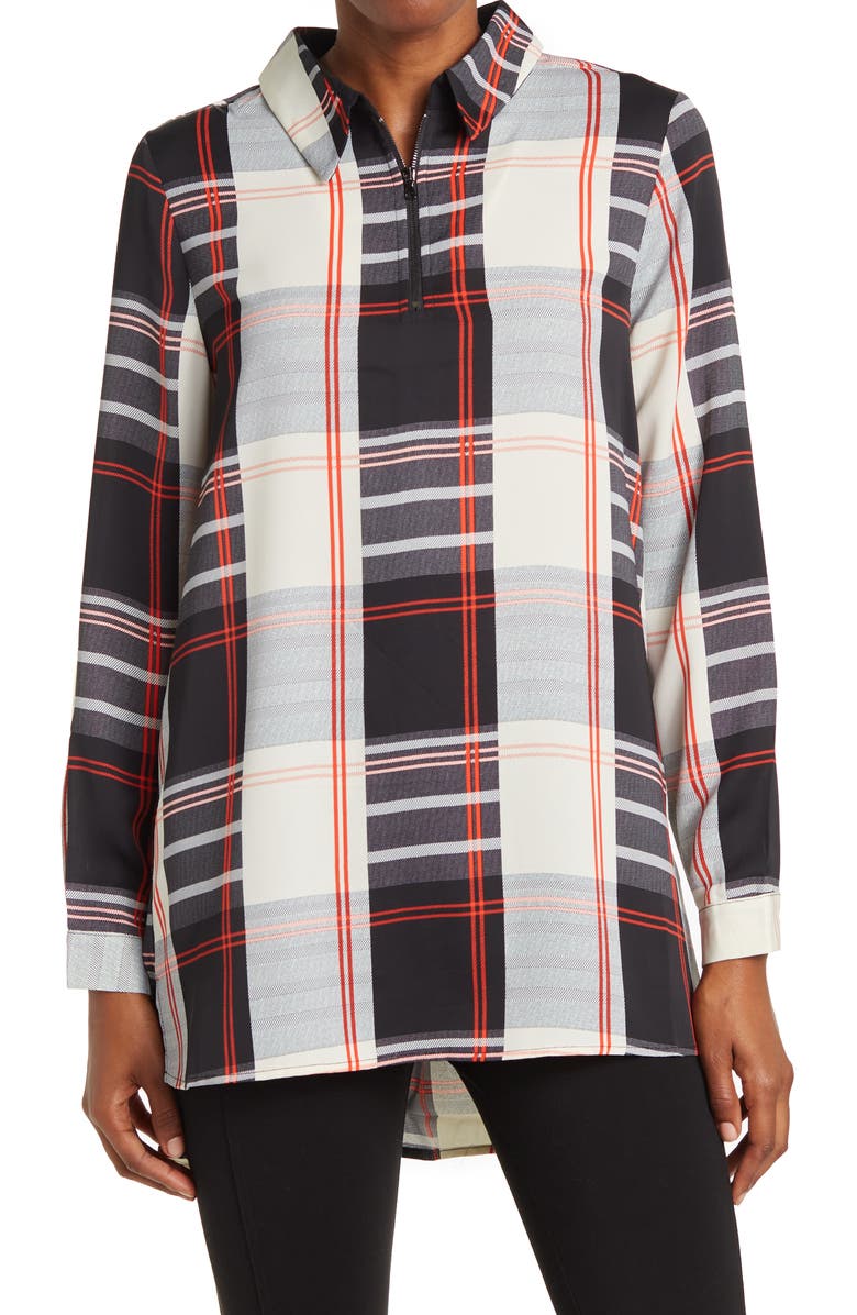 PATRIZIA LUCA Zip Front Plaid Shirt, Main, color,