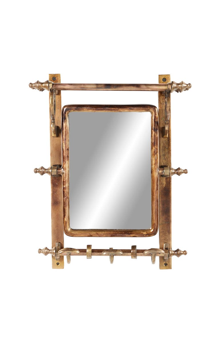 WILLOW ROW Brown Bathroom Wall Rack with Hooks & Rectangular Mirror, Alternate, color, 