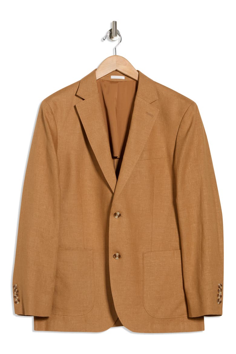 Solid Notch Lapel Linen Sport Coat, Alternate, color, BROWN SADDLE