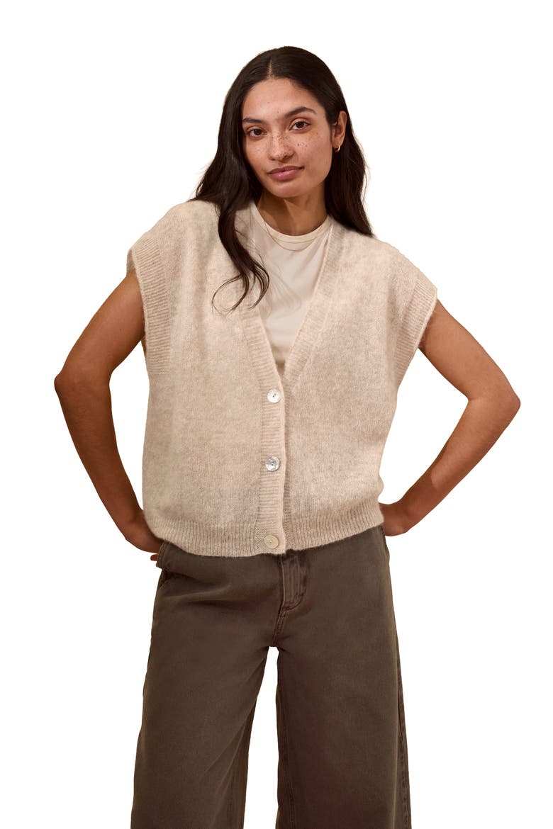 Grown On Button Up Sleeve Cardigan, Alternate, color, Oatmeal