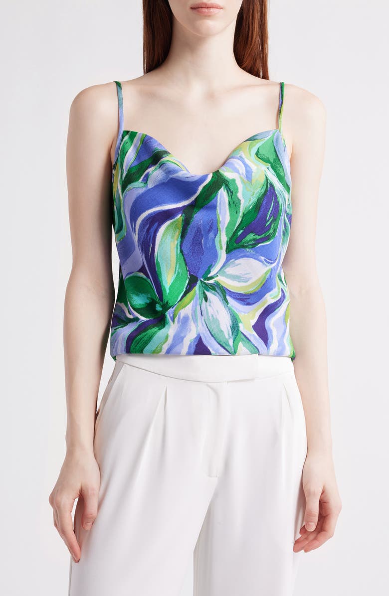 Tahari ASL Floral Satin Camisole, Main, color, Pacific Blue Floral