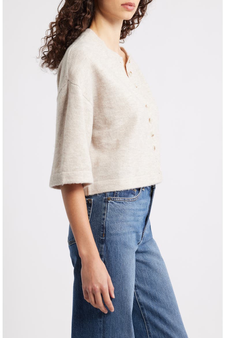 Cassidy Three Quarter Sleeve Cardigan, Alternate, color, CASHEW HEATHER