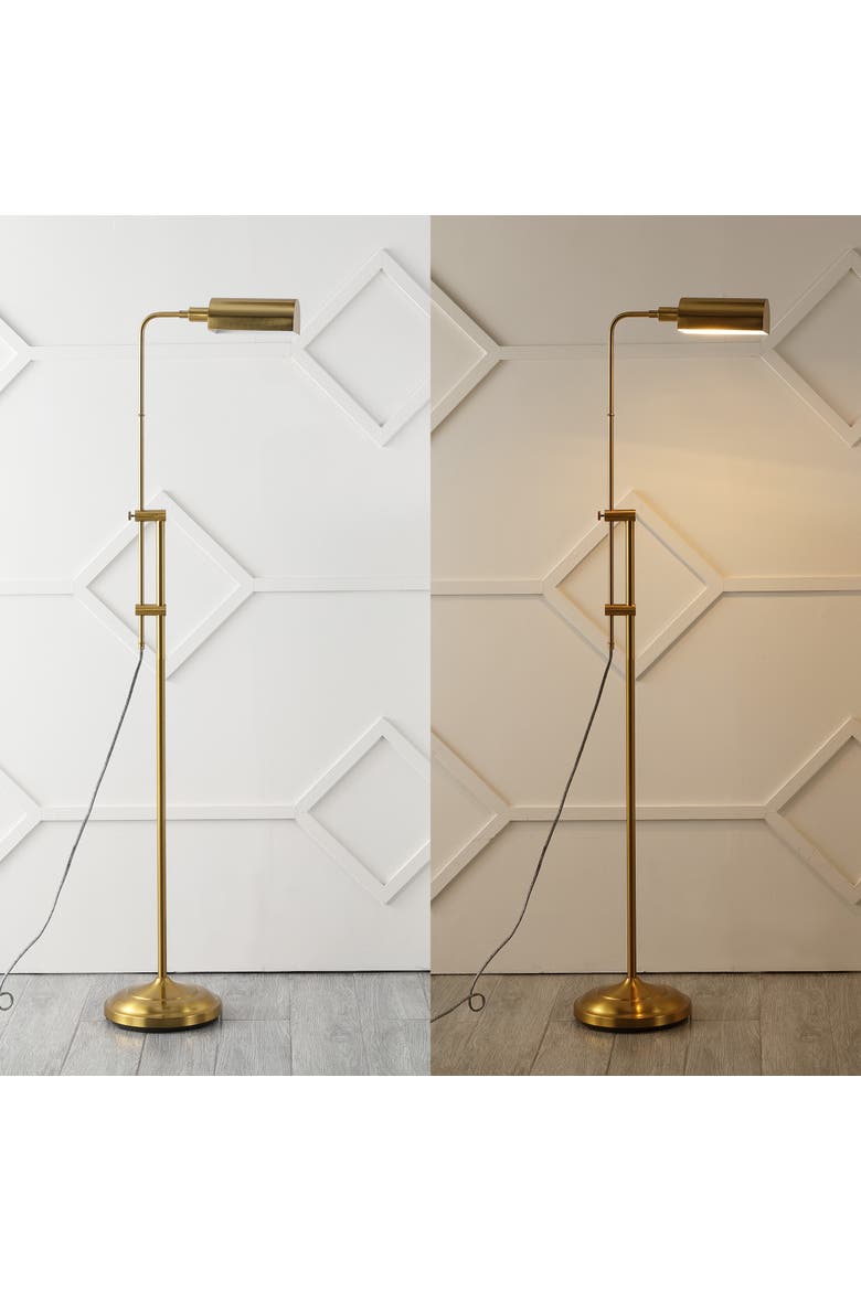 Zinnia 63" Industrial Minimalist Height-Adjustable Iron Pharmacy LED Floor Lamp, Brass Gold, Alternate, color, Brass Gold