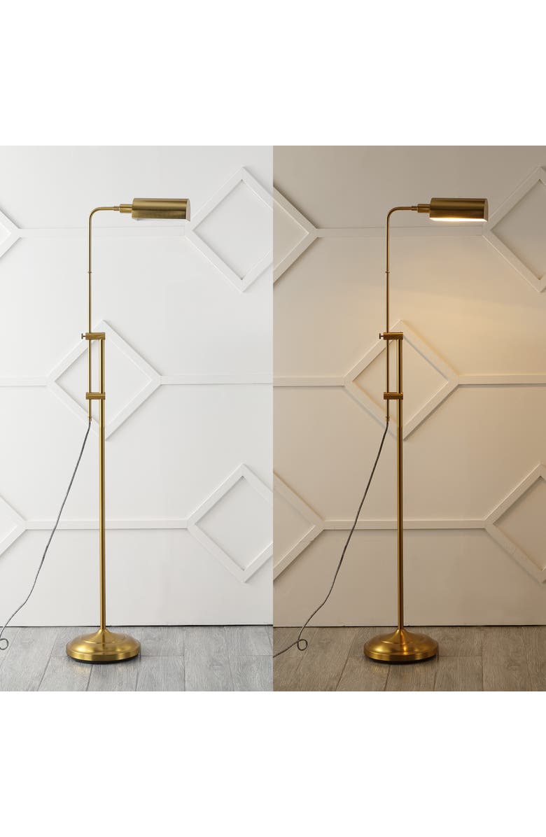 JONATHAN Y Zinnia 63" Industrial Minimalist Height-Adjustable Iron Pharmacy LED Floor Lamp, Brass Gold, Alternate, color, Brass Gold