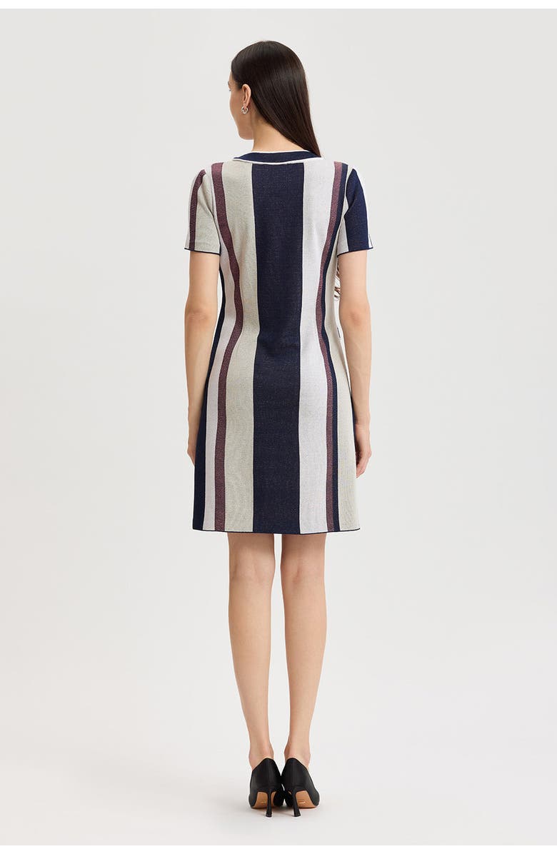 Ming Wang Button-Front Striped Soft Knit Dress, Alternate, color, Plumeria/Indigo