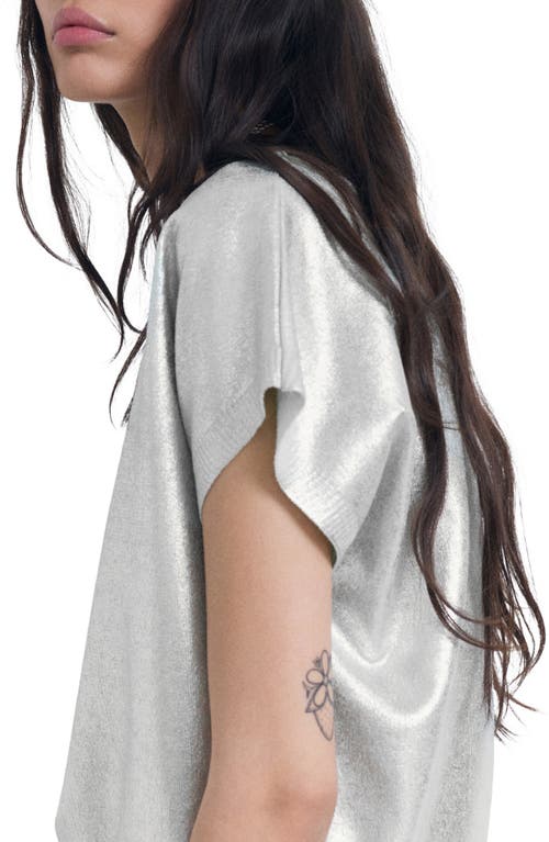 Mango Short-sleeved Foil Knitted Sweater In Silver