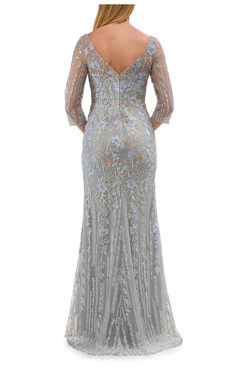 La Femme Long Mother of the Bride Dress with Colorful Lace Design, Alternate, color, Light Blue