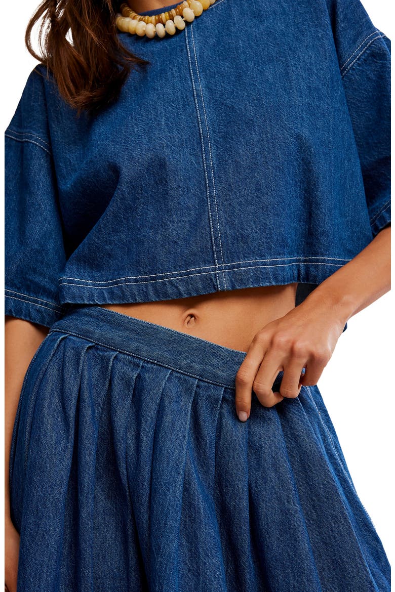 Westley Denim Crop Top & Skirt, Alternate, color, DEEP SEA WASH