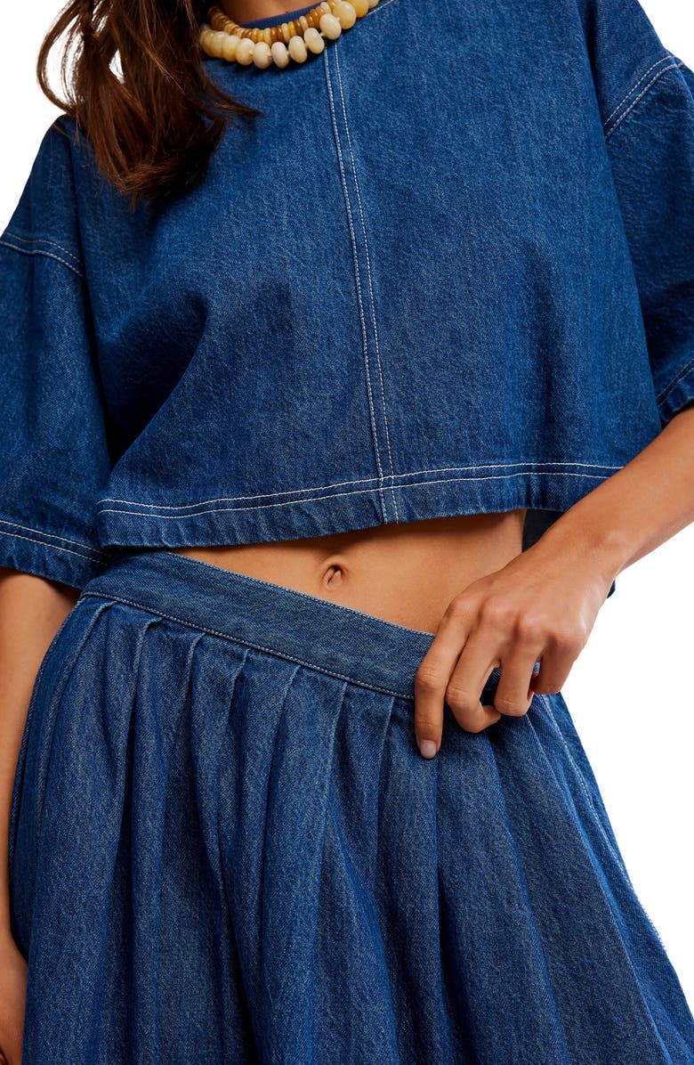 Free People Westley Denim Crop Top & Skirt, Alternate, color, Deep Sea Wash
