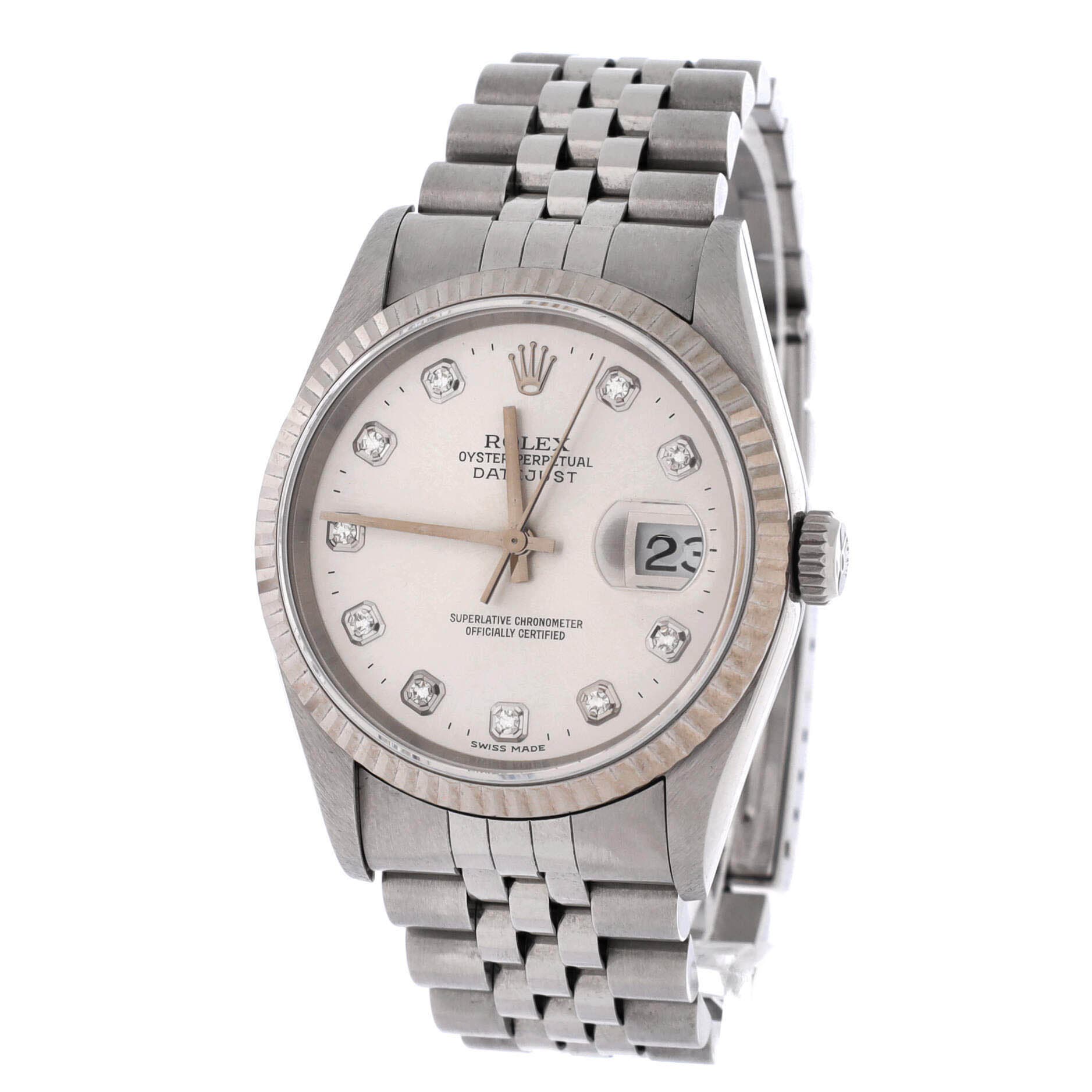 Oyster Perpetual Datejust Automatic Watch Stainless Steel and White Gold with Diamond Markers 36, Alternate, color, Metallic Silver