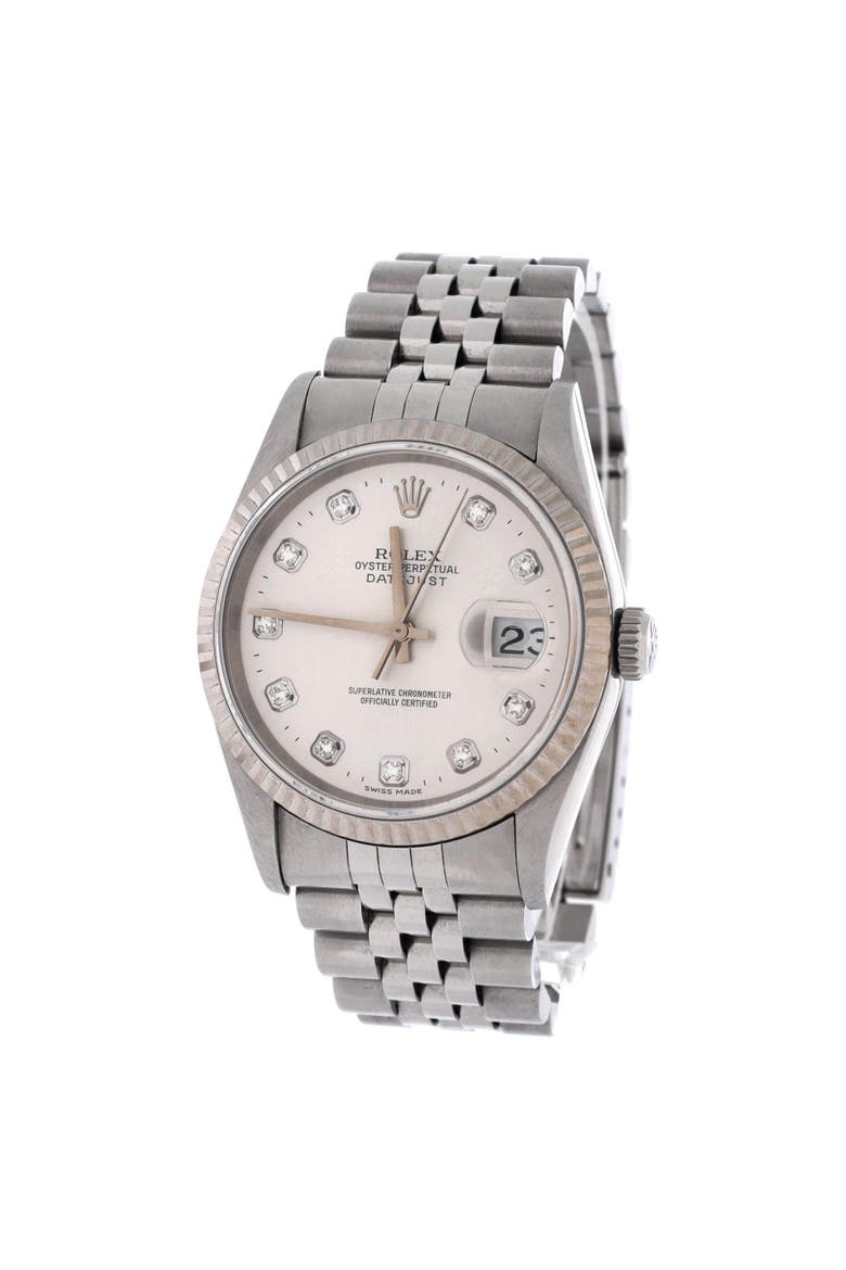 Oyster Perpetual Datejust Automatic Watch Stainless Steel and White Gold with Diamond Markers 36, Alternate, color, Metallic Silver