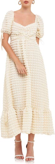 Texture Puff Sleeve Maxi Dress