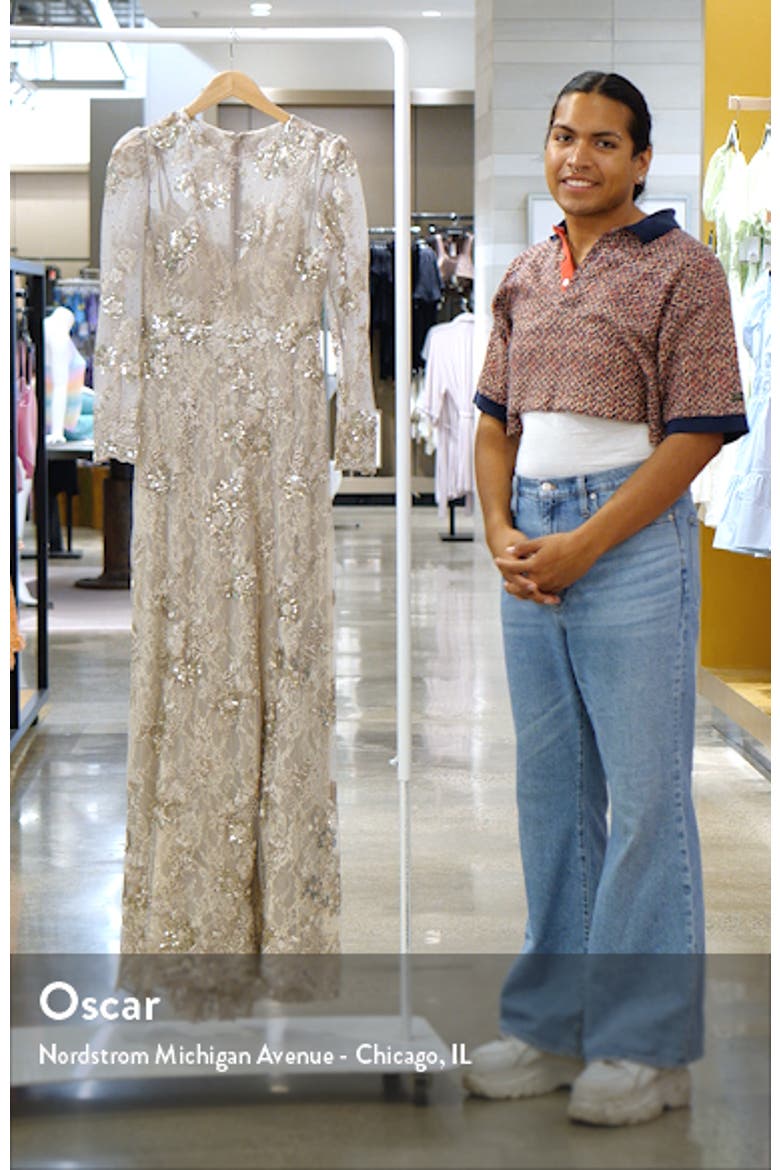 Floral Embroidered Illusion Long Sleeve Evening Gown video