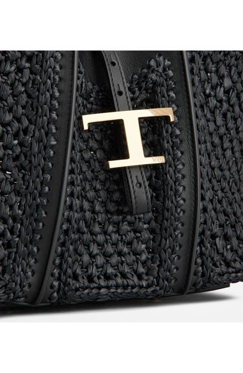 Tod's Mini T Timeless Crochet Raffia & Leather Shopping Bag In Nero