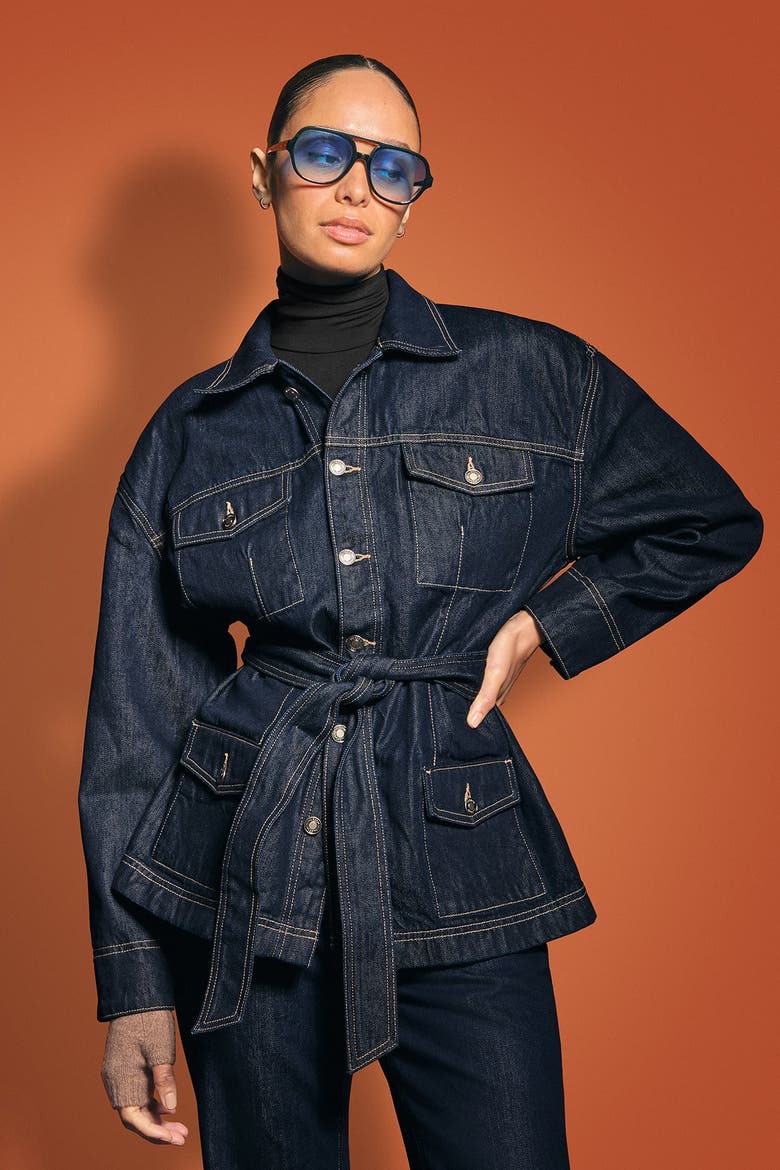 Anya Belted Denim Jacket, Alternate, color, RINSE
