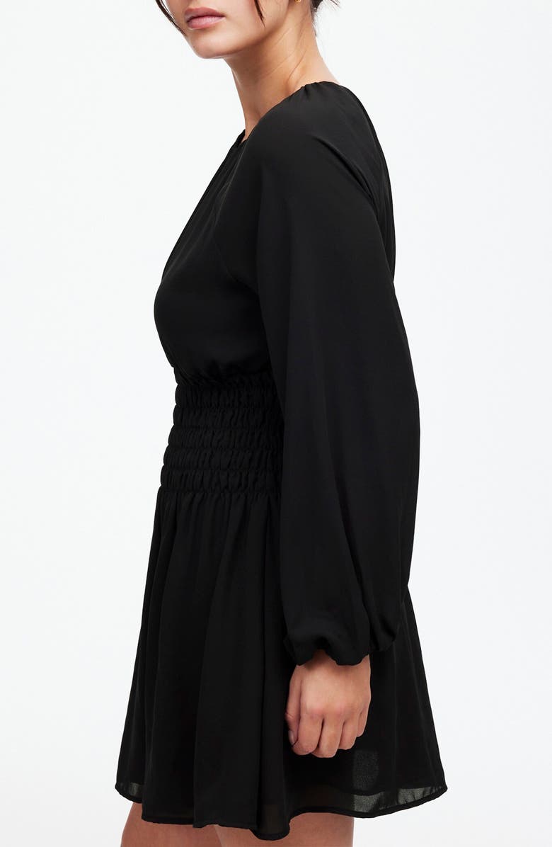 Madewell Smocked Bubble Sleeve Minidress, Alternate, color, True Black