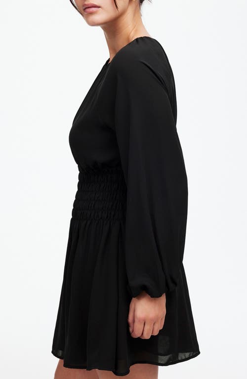 Madewell Smocked Bubble Sleeve Minidress In True Black