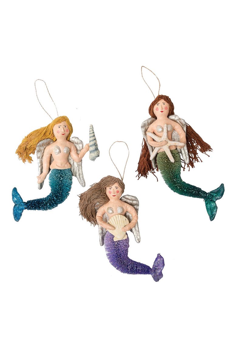 Magical Mermaid Christmas Tree Ornament Set of 3, Main, color, Off-White