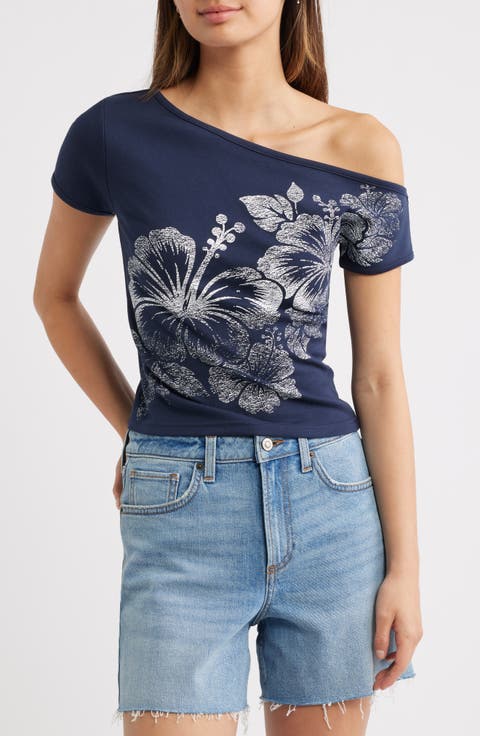 Hibiscus Off the Shoulder T-Shirt