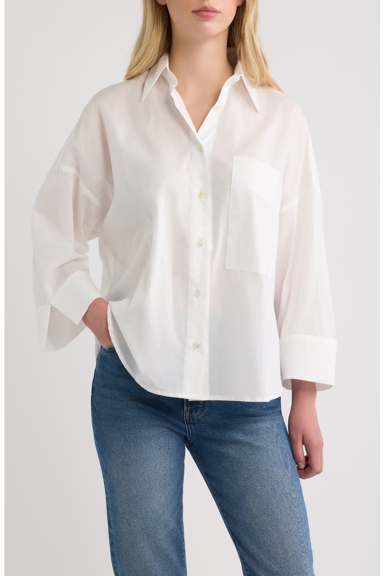 Three-Quarter Sleeve Cotton Shirt, Main, color, WHITE