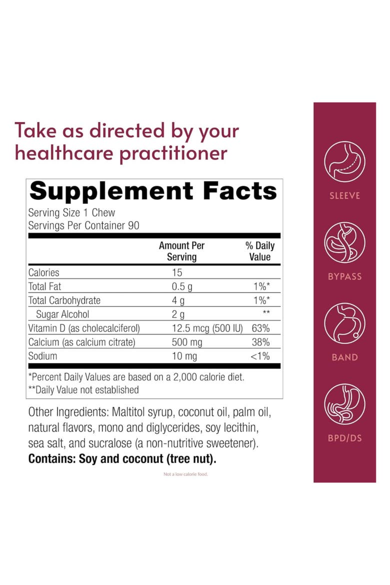 Calcium Citrate Chewy Bites 500 mg Vitamin D3 Supplement 90 Count, Alternate, color, None