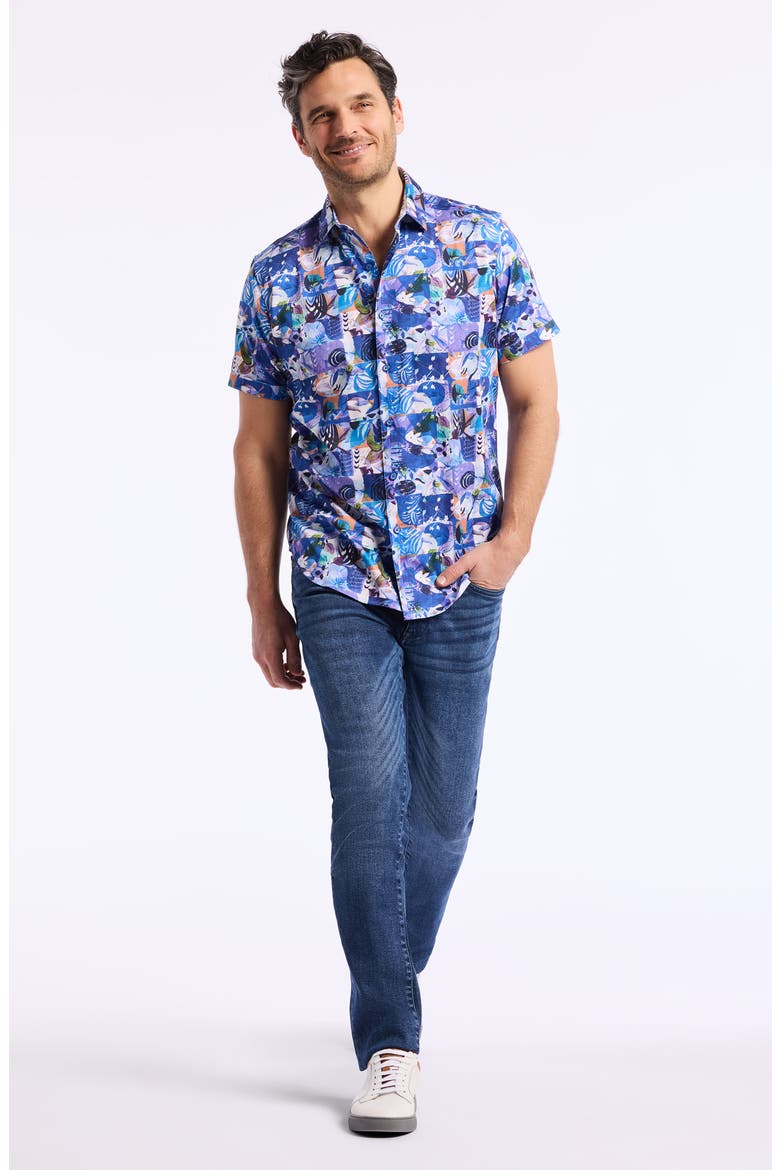 Broward Short Sleeve Cotton Dress Shirt, Alternate, color, BLUE