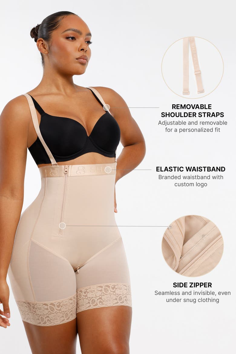 Postpartum Side Zipper Support Shorts, Alternate, color, Mocha