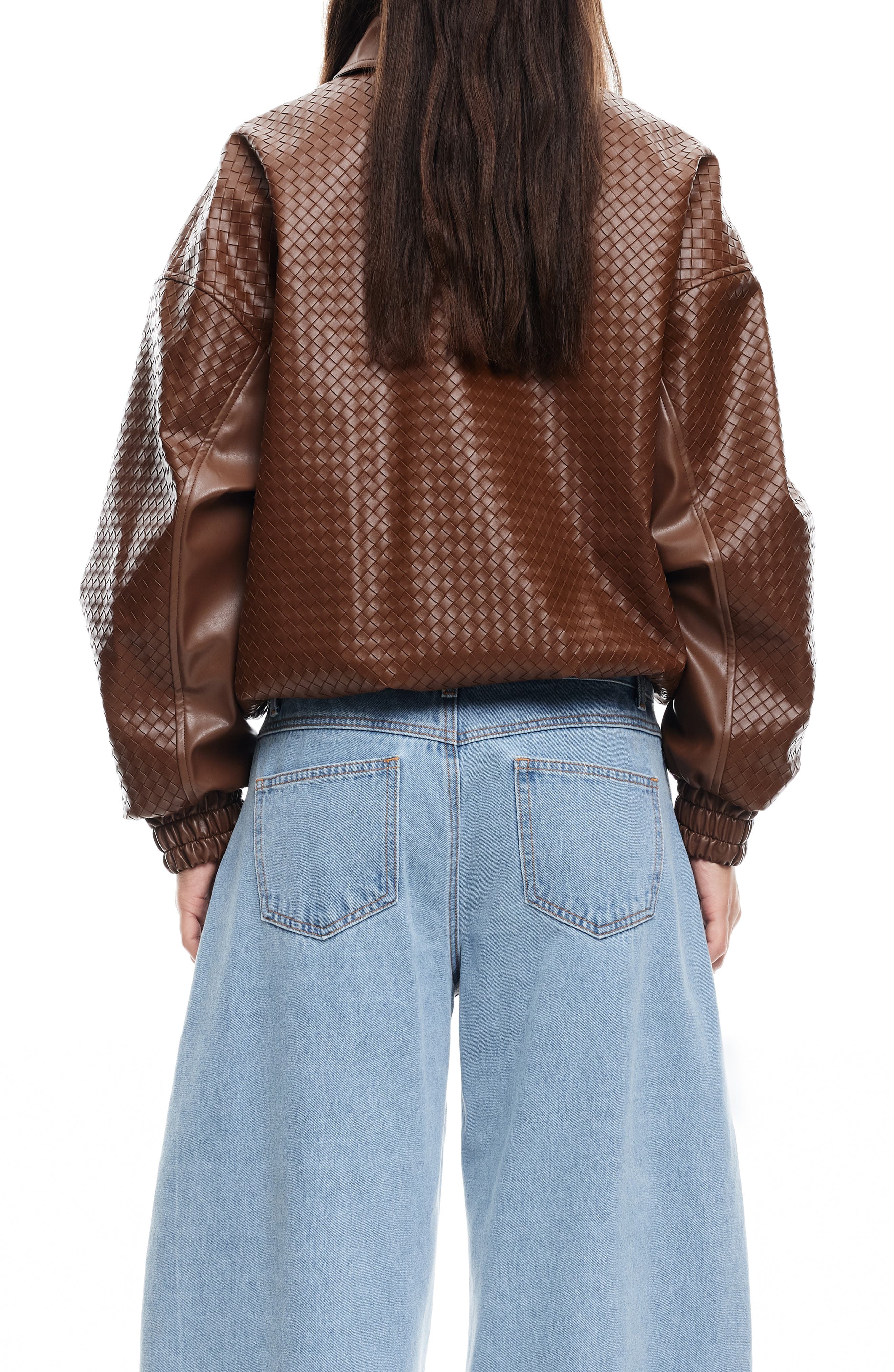 Kenny Woven Faux Leather Bomber Jacket - image 2
