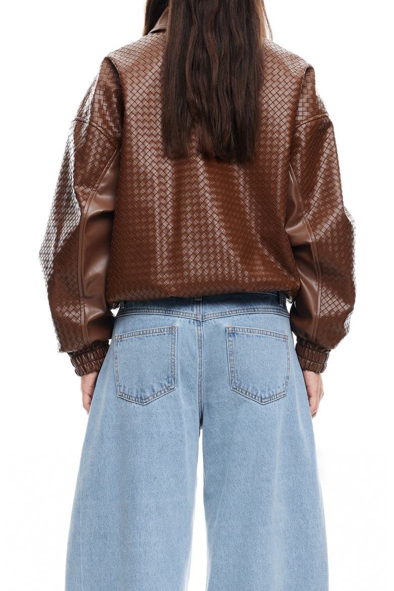 Kenny Woven Faux Leather Bomber Jacket, Alternate, color, CHOCOLATE