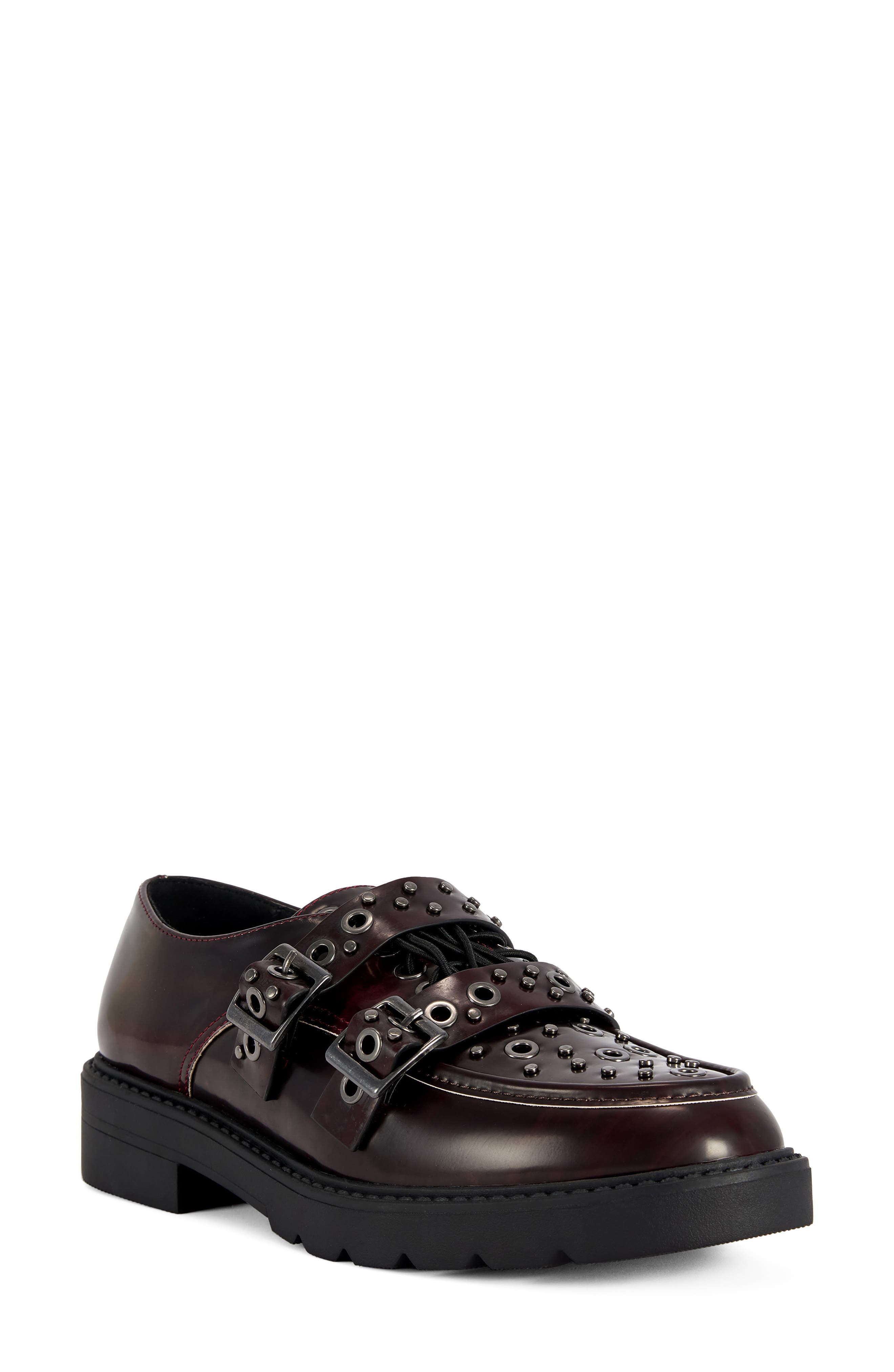 Lox Studded Faux Leather Loafer, Main, color, MERLOT