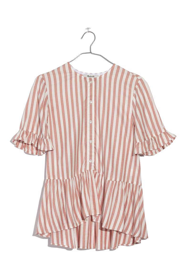Studio Ruffle Hem Top, Alternate, color, NEAT STRIPE DRIED CORAL