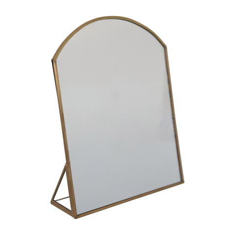 Arched Metal Framed Standing Mirror, Brass