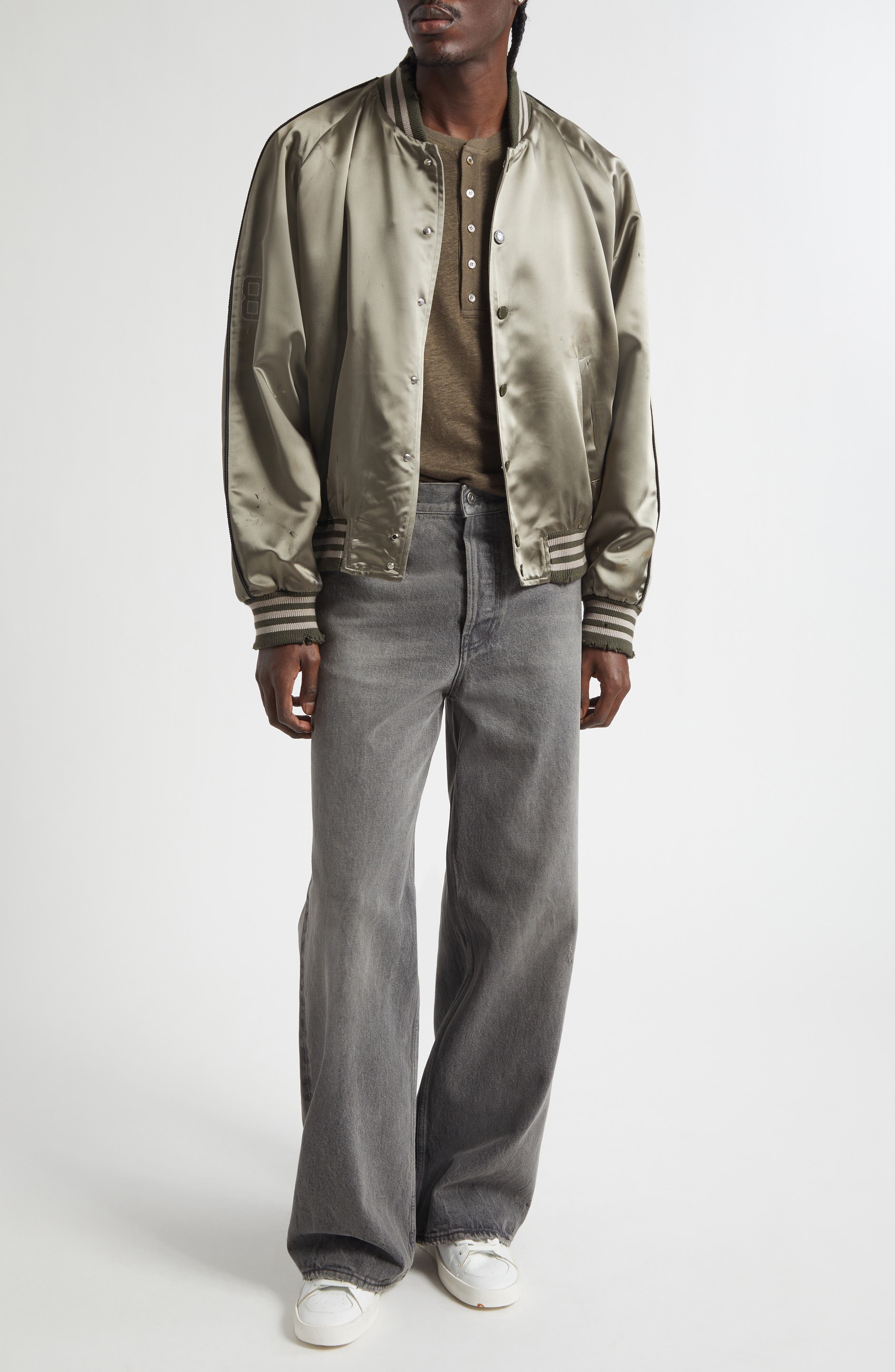 Gender Inclusive Journey Distressed Satin Bomber Jacket - image 2