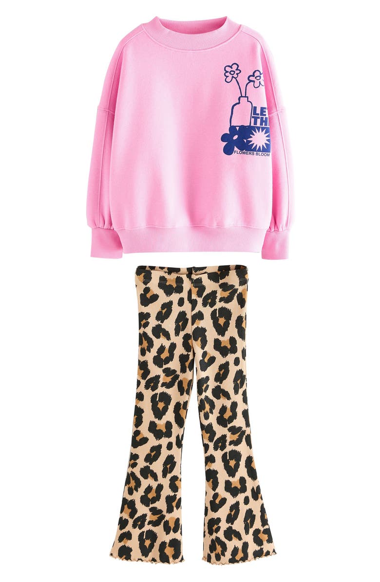 NEXT Kids' Crewneck Sweatshirt & Flare Leggings Set, Main, color, Multi