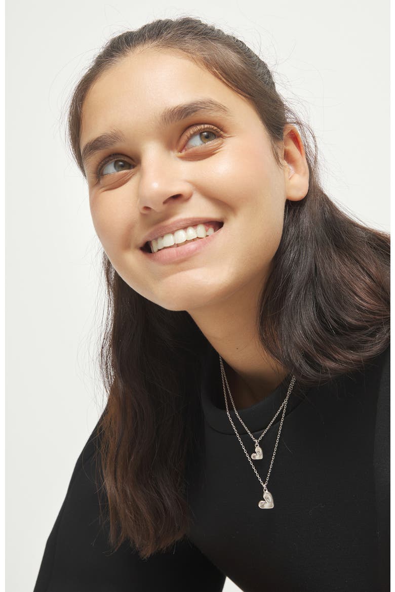 Double Necklace Plated In Sterling Silver With Two Hearts, Alternate, color, Silver